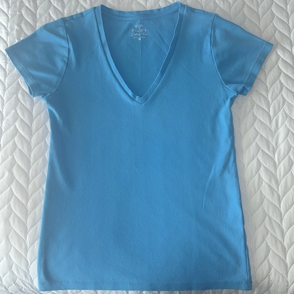 J Crew Fine Rib Cotton Blue V-Neck T-Shirt - Picture 3 of 3